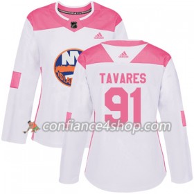 Adidas Maillot de Hockey New York Islanders John Tavares 91 2017-2018 Blanc Rose Fashion Authentic - Femme